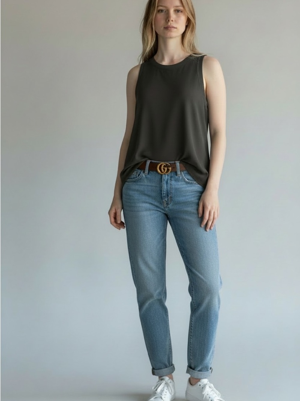 Alice + Olivia Black Silk Crewneck Tank
